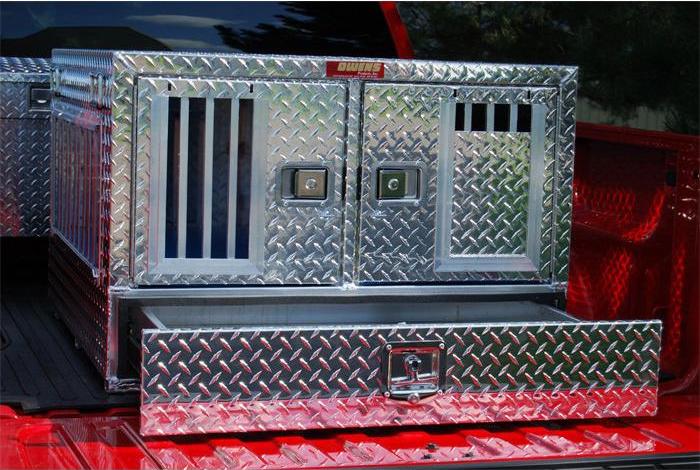 Dog Box - Owens Hunter aluminum double dog box for truck with storage